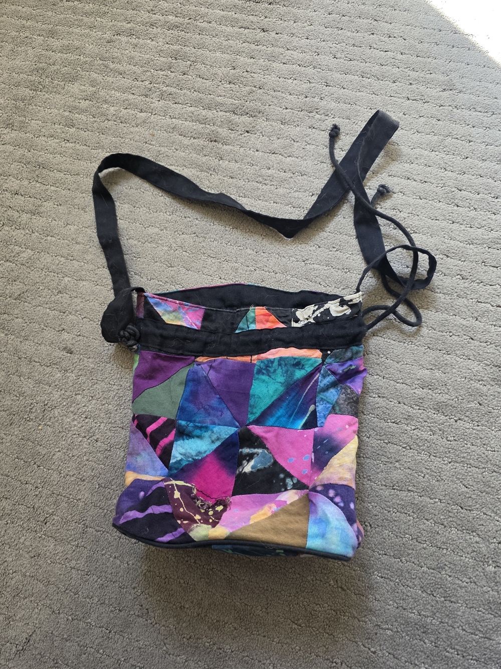 Patchwork Multicolor Cotton Crossbody Bag with Black Strap